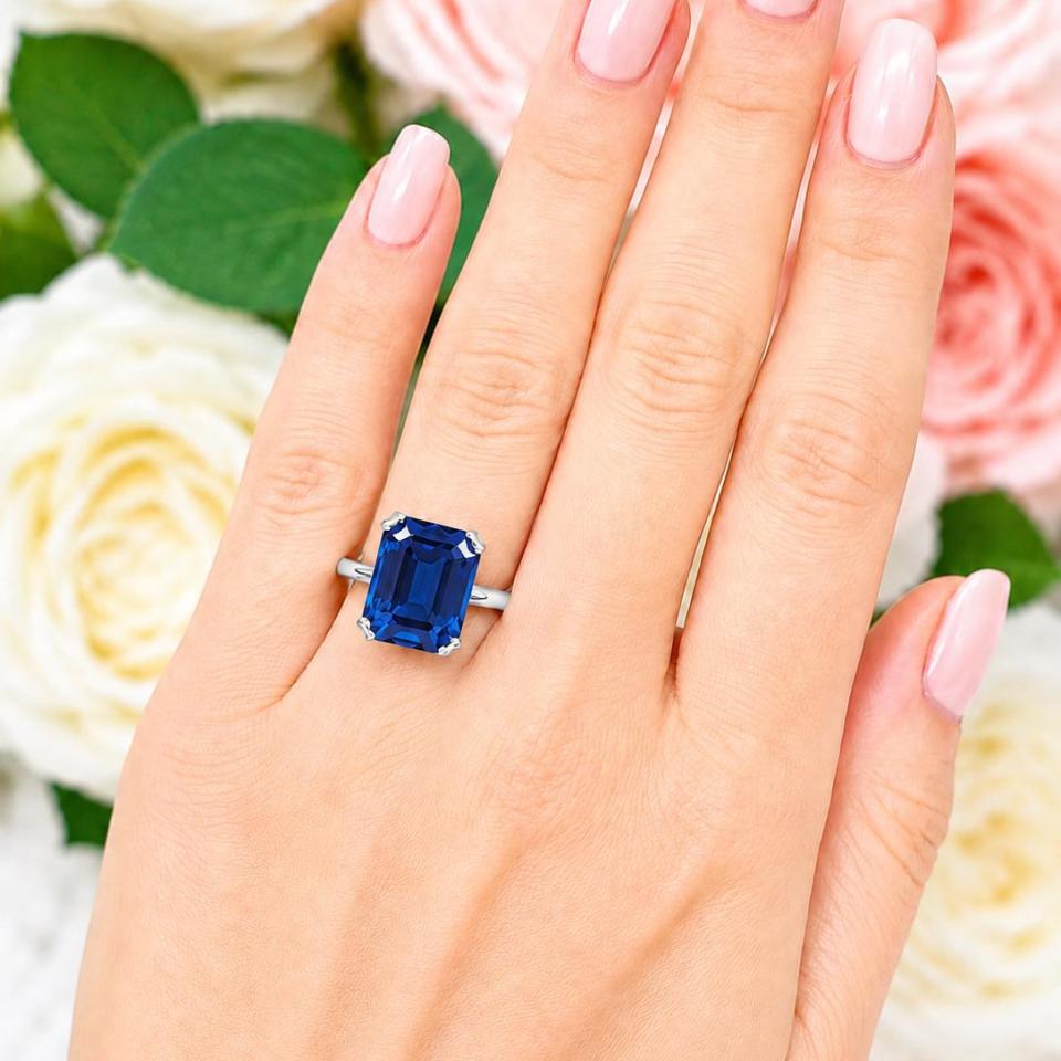 Emerald-Cut Lab Blue Sapphire Ring • 10x8mm—12x10mm, Sterling Silver