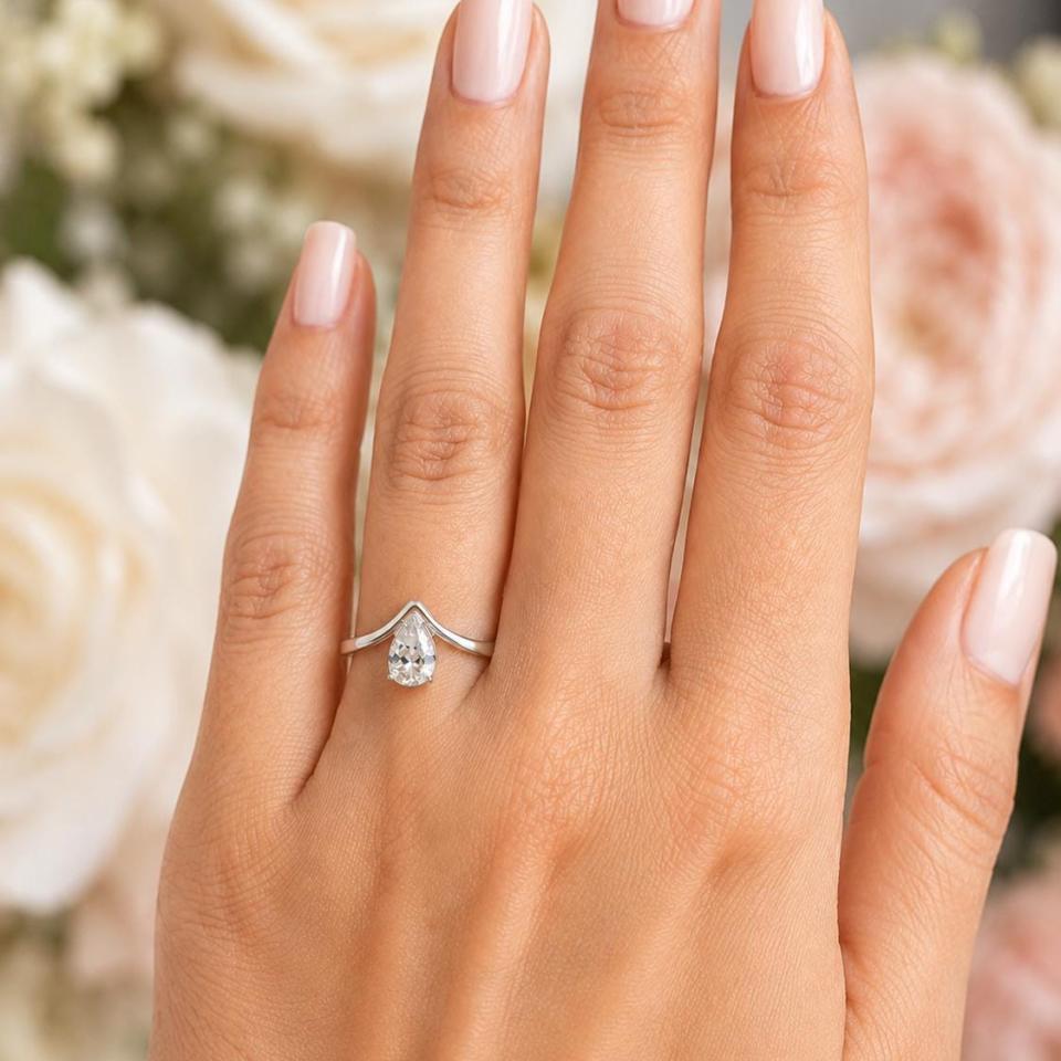 Pear-Cut CZ Engagement Ring • 8x5mm—12x8mm, Wrap Bypass Shank, Sterling Silver