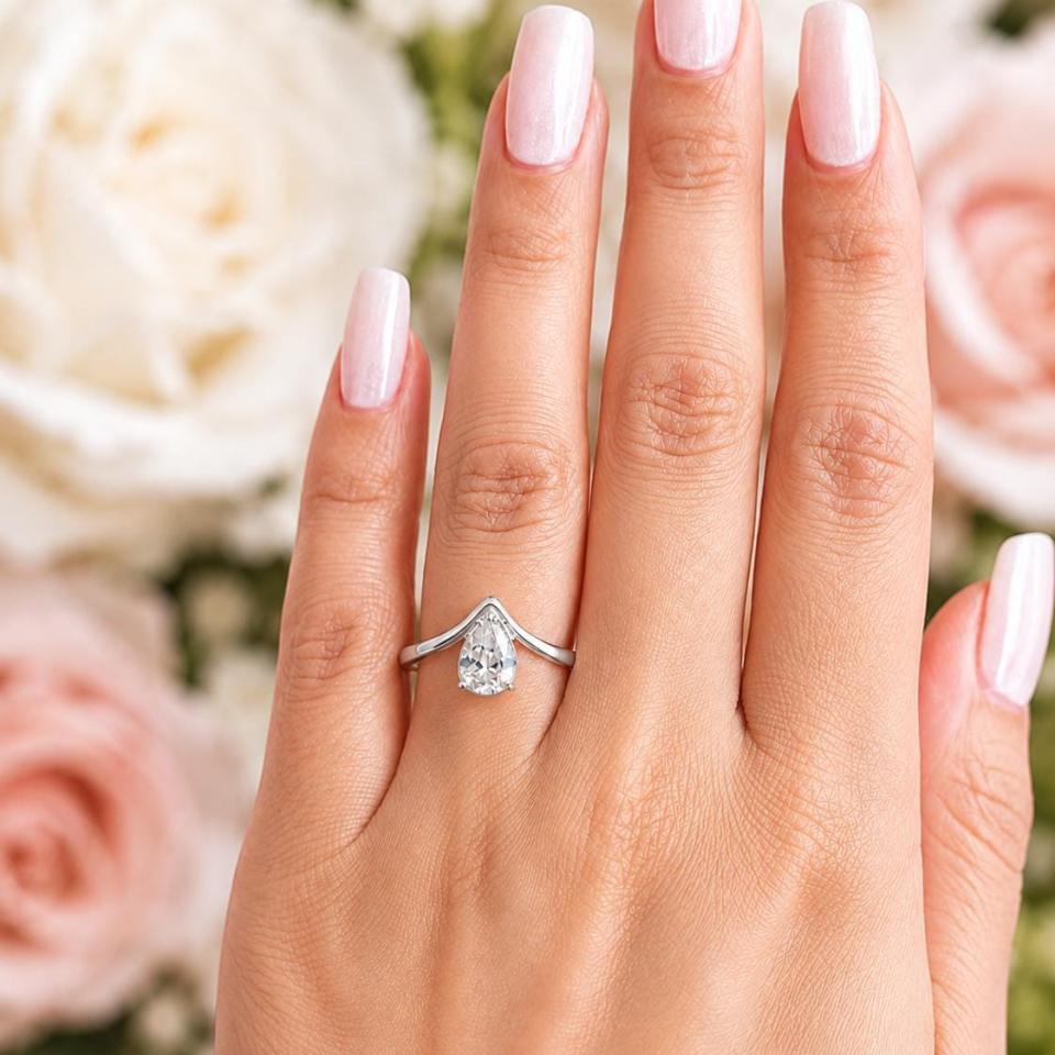 Pear-Cut CZ Engagement Ring • 8x5mm—12x8mm, Wrap Bypass Shank, Sterling Silver