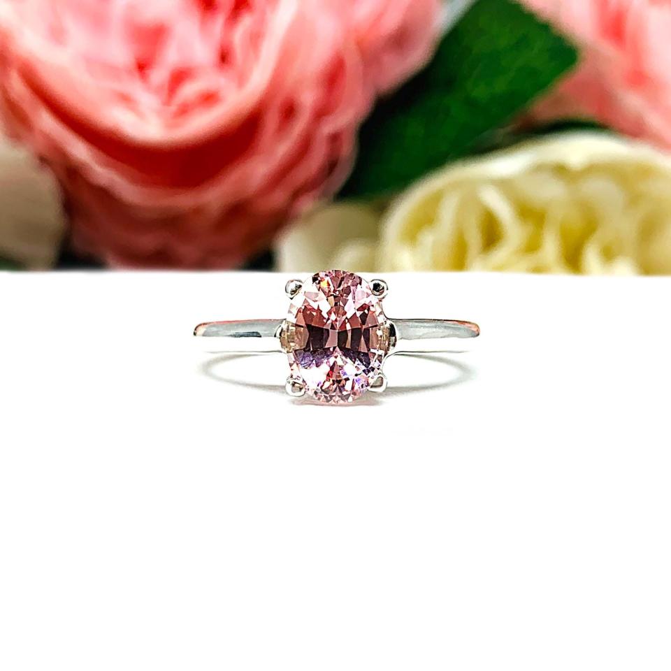 Oval-Cut Pink Peach Lab Padparadscha Sapphire Ring • 8x6mm, Sterling Silver, Size 5.5