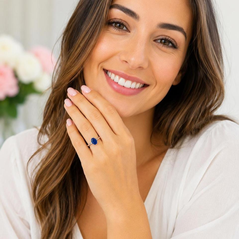 Oval-Cut Lab Blue Sapphire Solitaire Ring • 8x6mm—10x8mm, Sterling Silver, 6-Prong