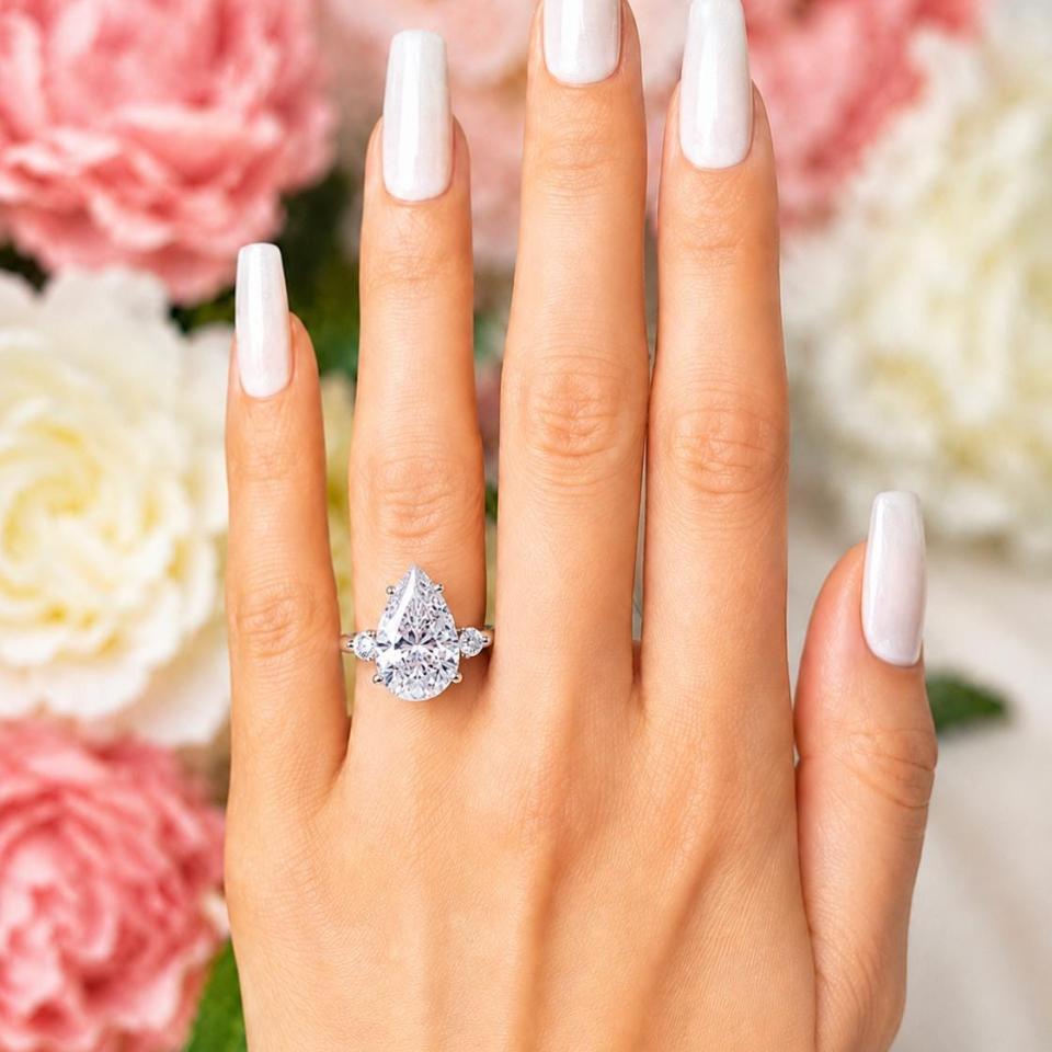 Pear-Cut CZ 3-stone Engagement Ring • 10x7mm—15x10mm, Sterling Silver