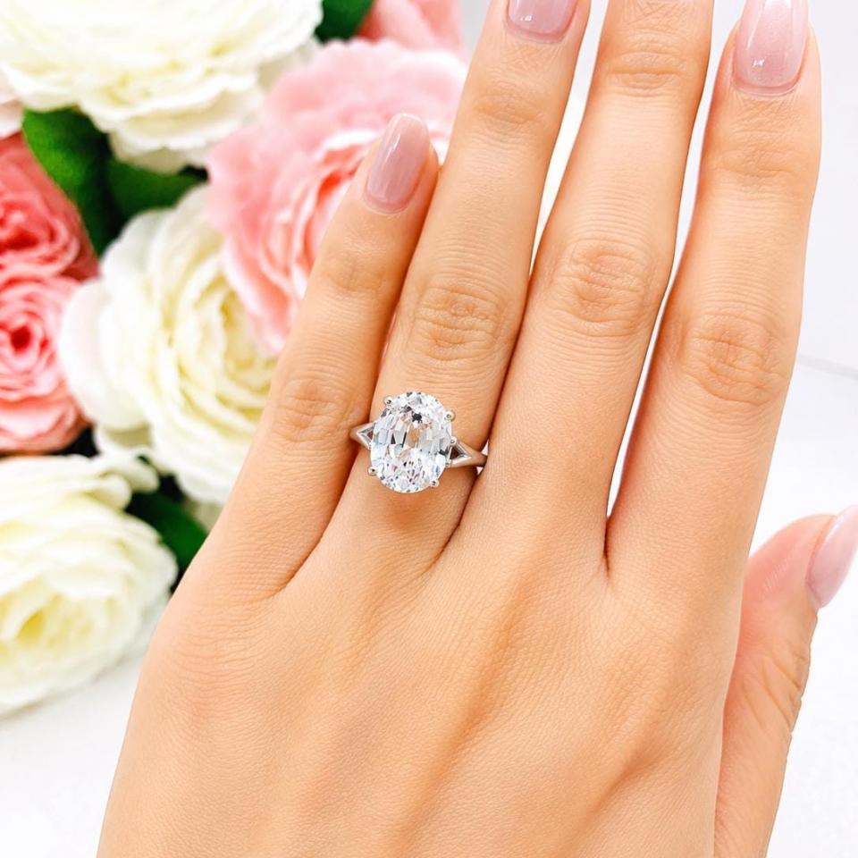 Oval-Cut Lab White Sapphire Solitaire Ring • 12x10mm, Sterling Silver, Size 6