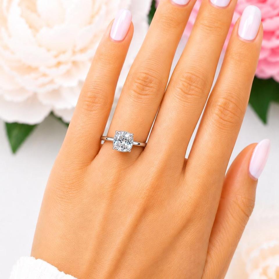 Cushion-Cut Lab White Sapphire Bezel Engagement Ring • 8mm, 9mm, Sterling Silver