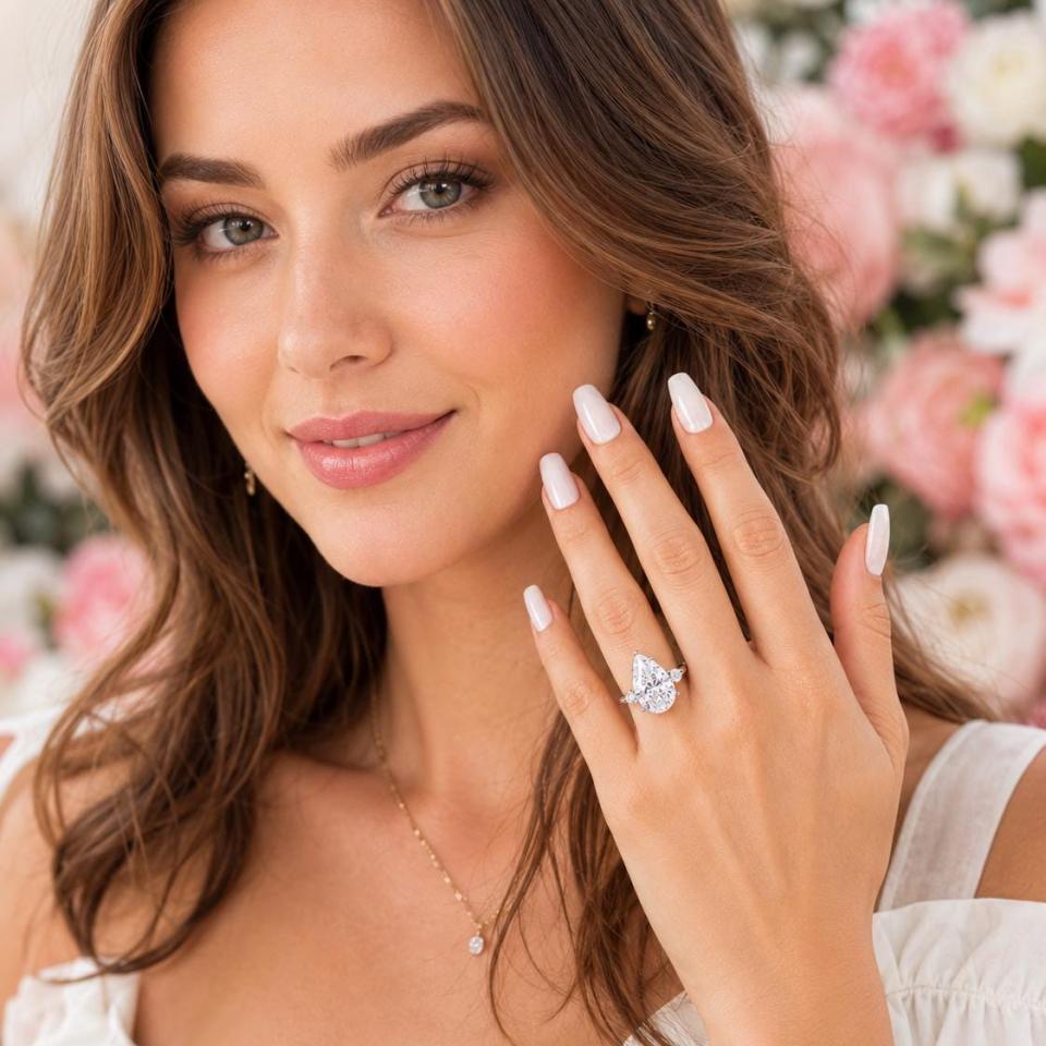 Pear-Cut CZ 3-stone Engagement Ring • 10x7mm—15x10mm, Sterling Silver