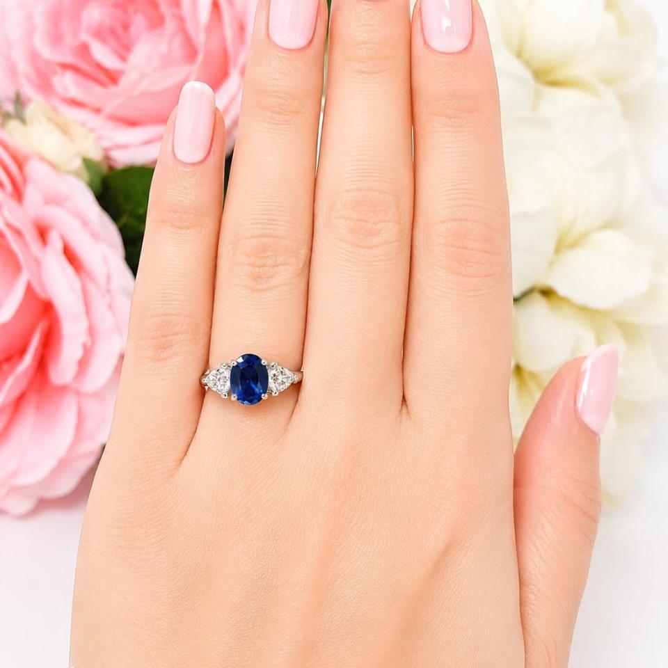 Oval-Cut Lab Blue Sapphire & Trillion-Cut CZ Ring • 9x7mm—12x10mm, Sterling Silver