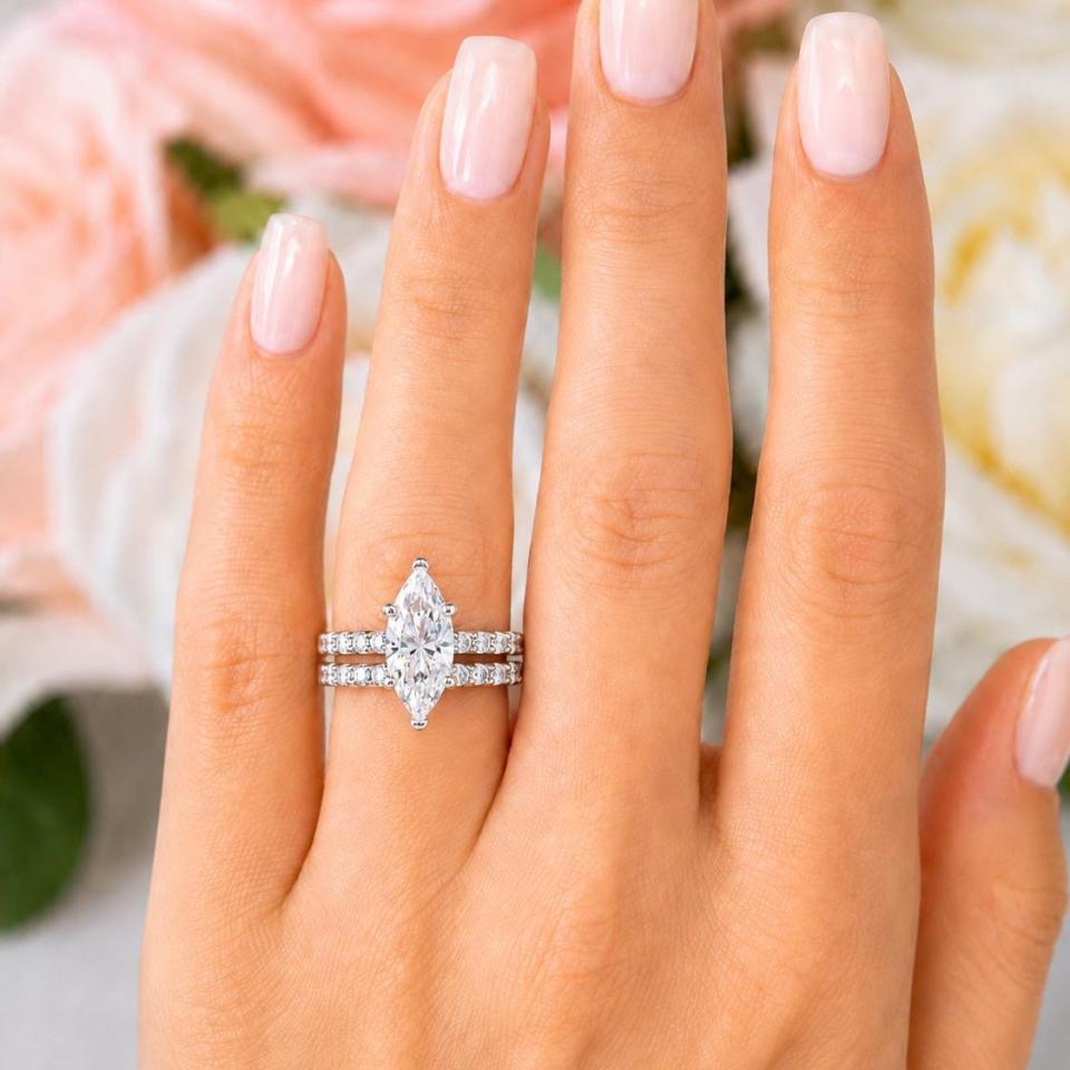 Marquise-Cut CZ Engagement Ring or Bridal Set • 10x5mm—14x7mm, Sterling Silver