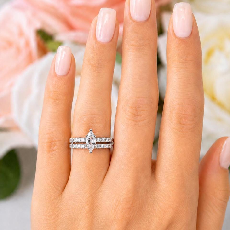 Marquise-Cut CZ Engagement Ring or Bridal Set • 10x5mm—14x7mm, Sterling Silver