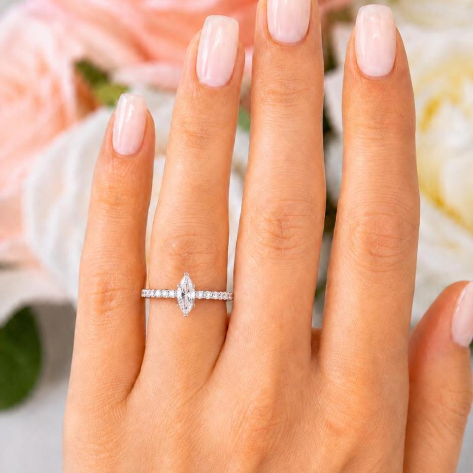 Marquise-Cut CZ Engagement Ring or Bridal Set • 10x5mm—14x7mm, Sterling Silver