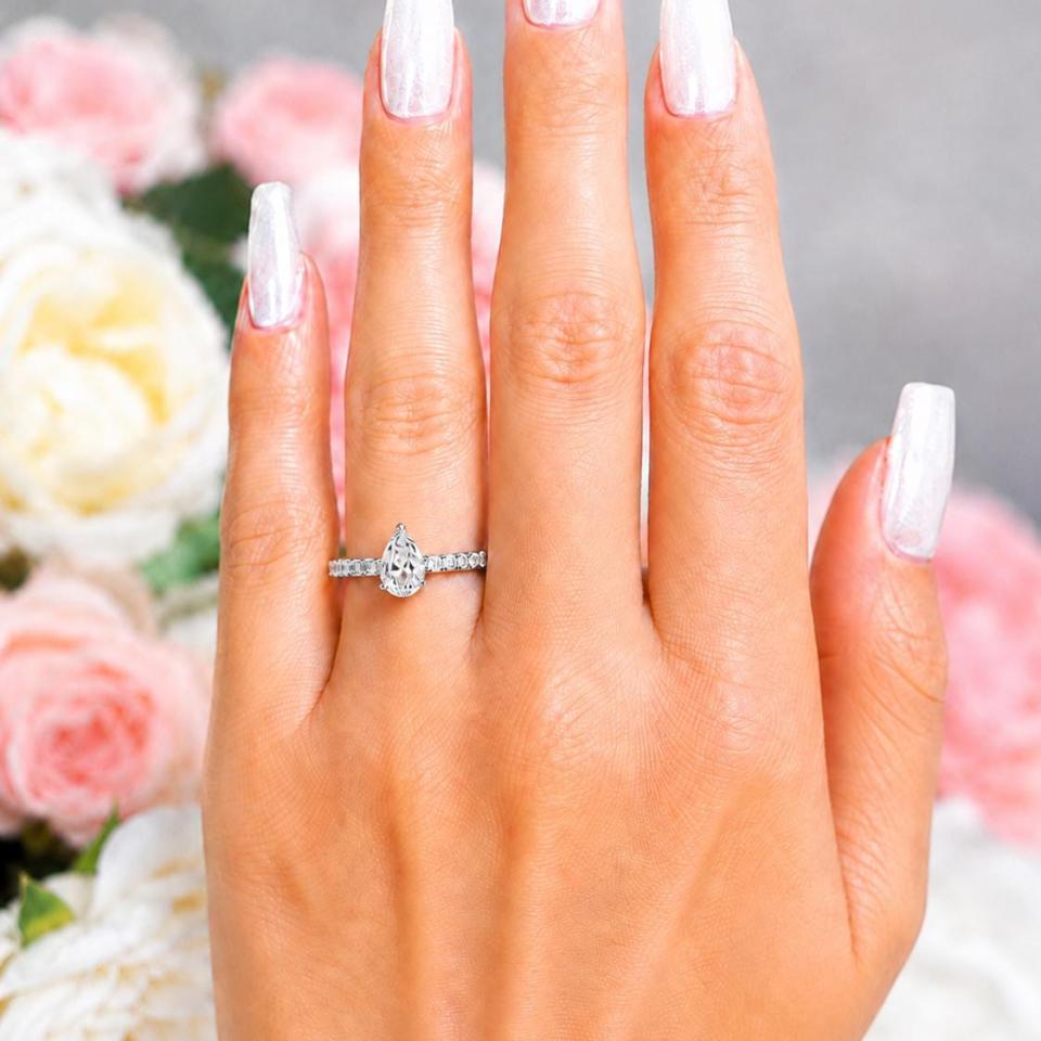 Pear-Cut CZ Engagement Ring or Bridal Set • 9x6mm—12x8mm, Sterling Silver