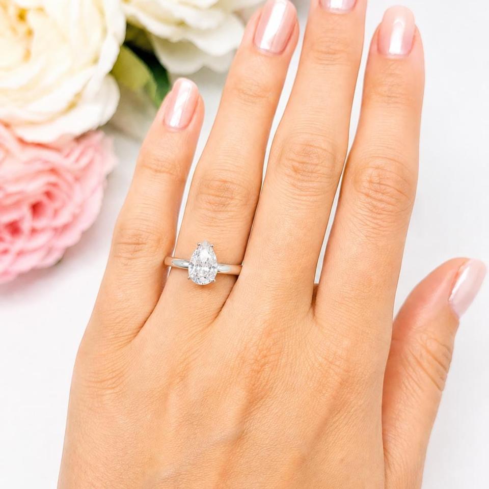 Pear-Cut Lab White Sapphire Engagement Ring •  10x7mm, 12x8mm, Sterling Silver