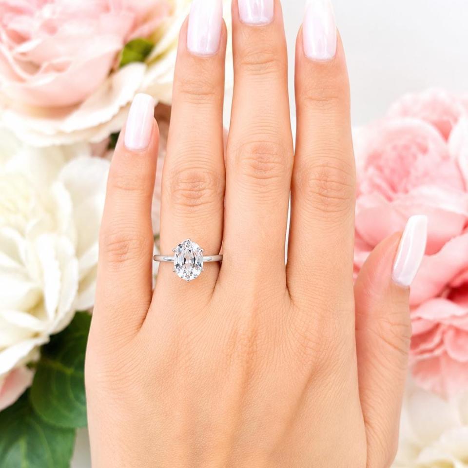 Oval-Cut Lab White Sapphire Engagement Ring • 10x8mm, Sterling Silver, 6-Prong, Size 6