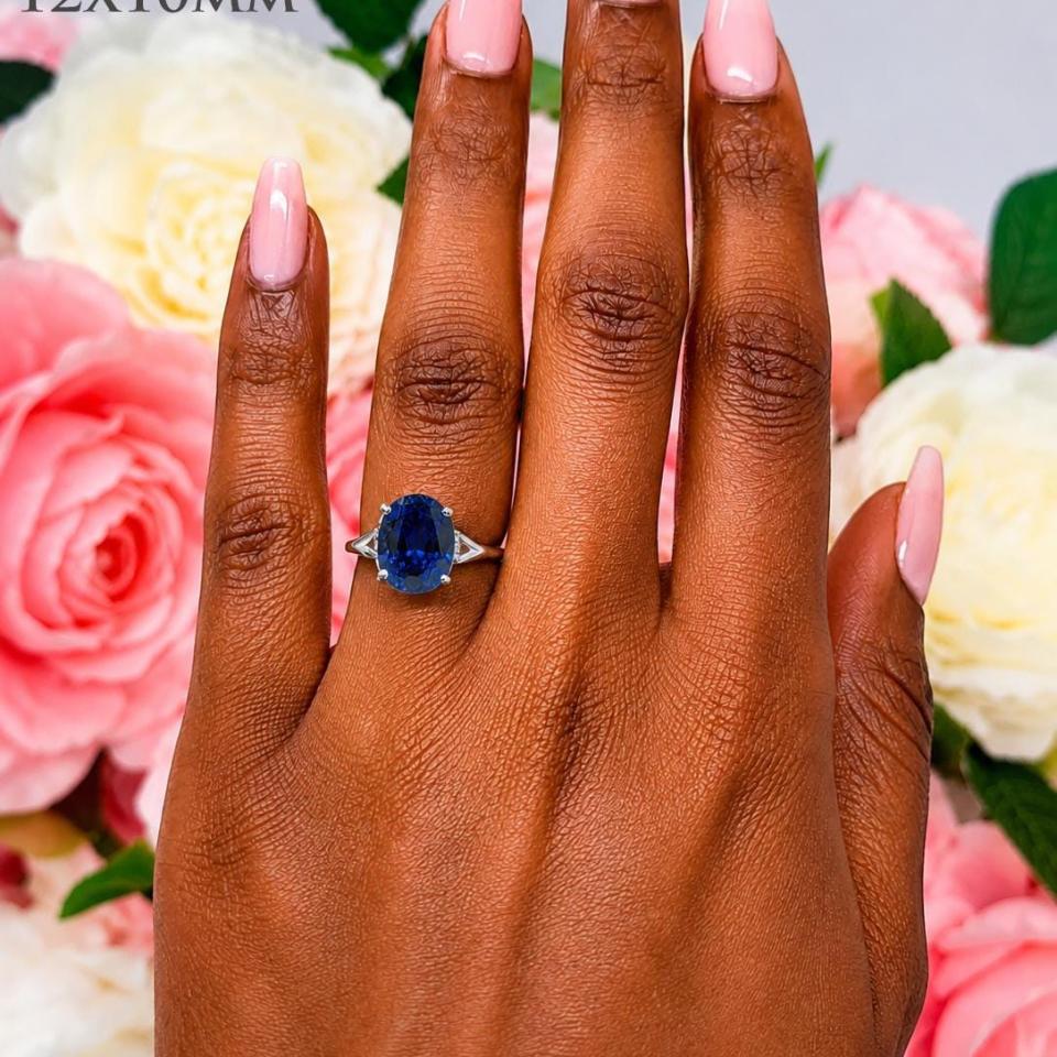 Oval-Cut Lab Blue Sapphire Solitaire Ring • 10x8mm—16x12mm, Sterling Silver