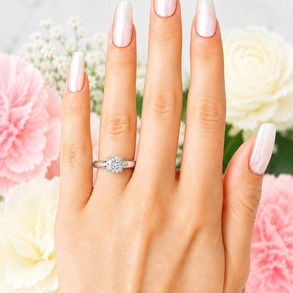 Cushion-Cut CZ Engagement Ring • 7mm, 8mm, Sterling Silver, Double Prong