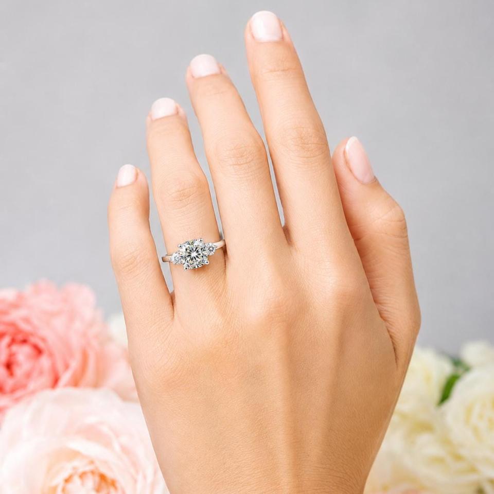 Cushion-Cut CZ 3-Stone Engagement Ring • 8mm, Round Accents, Sterling Silver