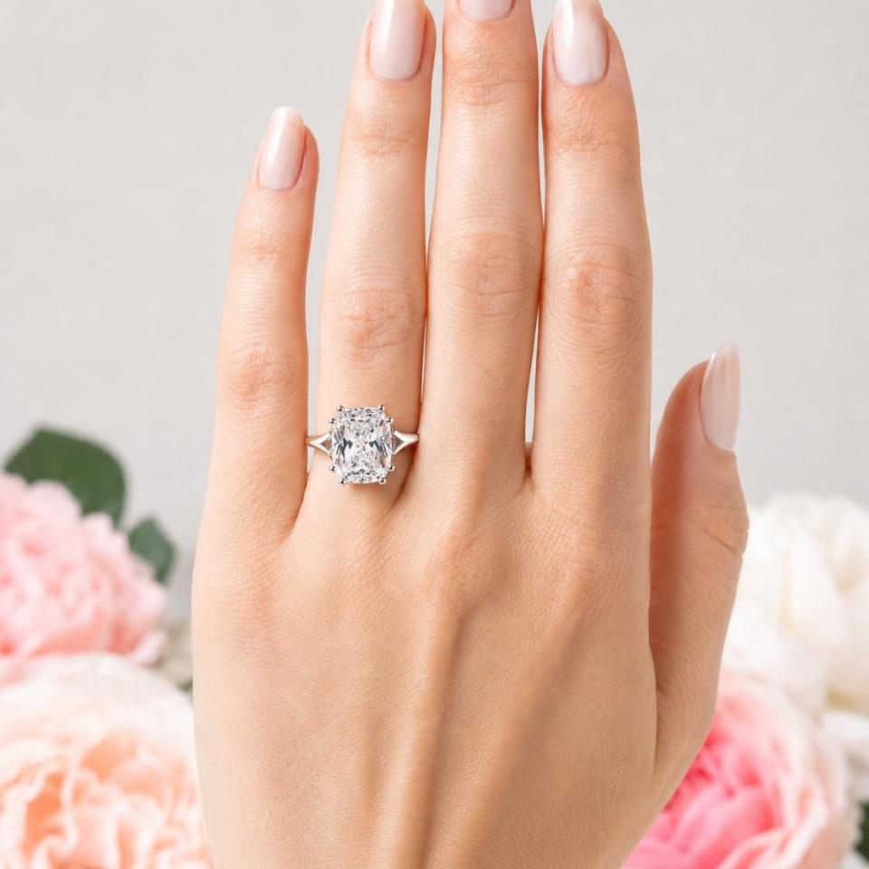 Cushion-Cut CZ Engagement Ring • 11x9mm, Sterling Silver