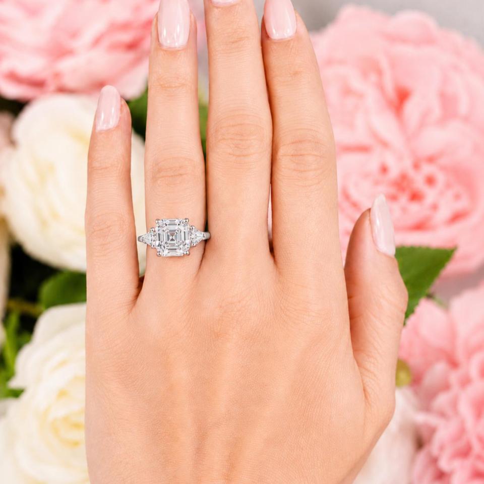 Asscher & Trillion-Cut CZ Engagement Ring • 8mm—10mm, Sterling Silver