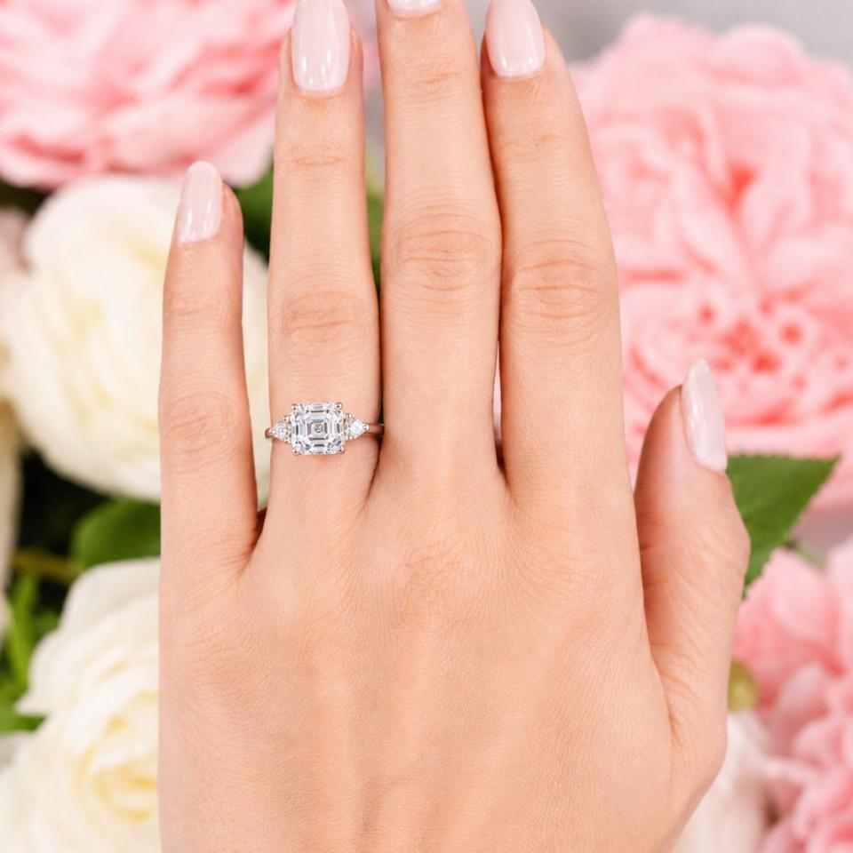 Asscher & Trillion-Cut CZ Engagement Ring • 8mm—10mm, Sterling Silver