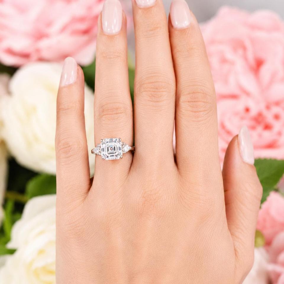 Asscher & Trillion-Cut CZ Engagement Ring • 8mm—10mm, Sterling Silver