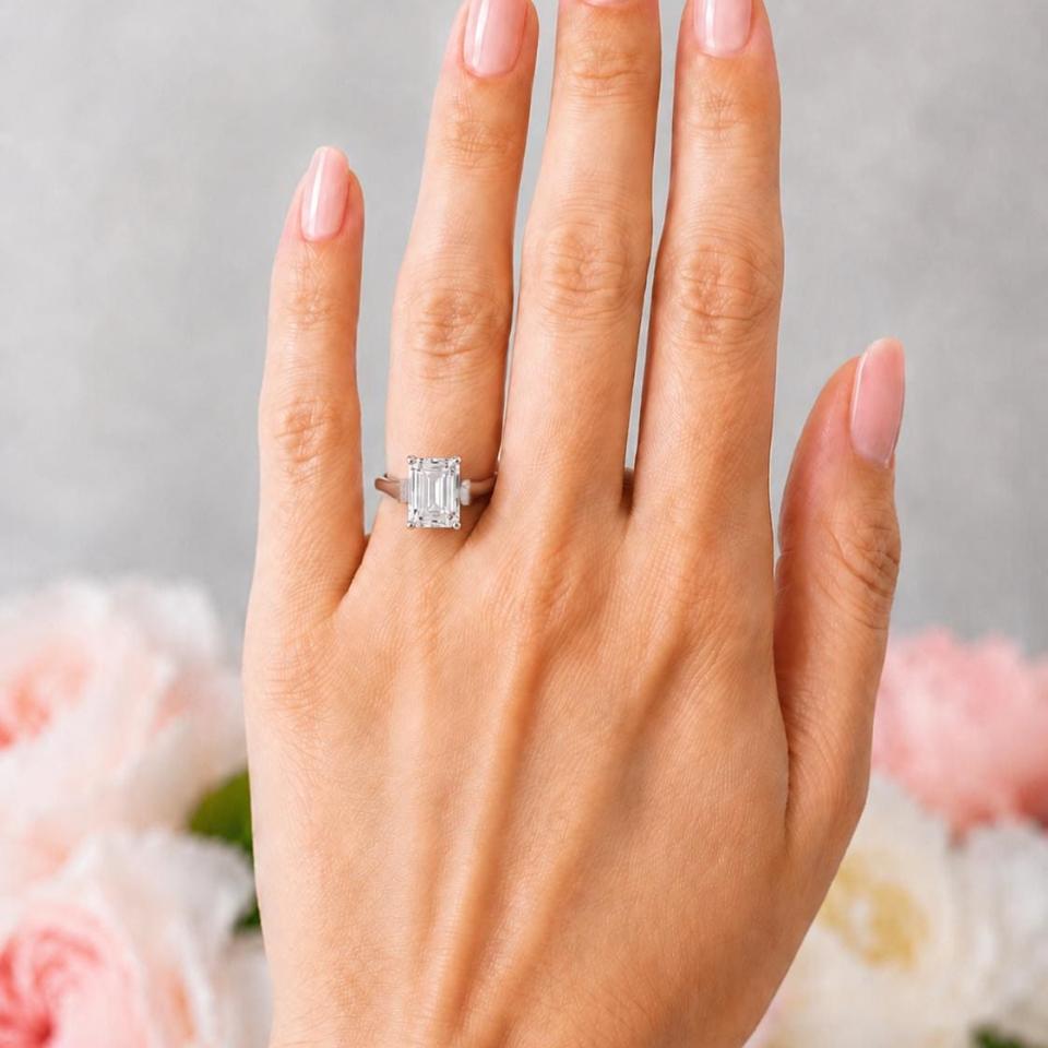 Emerald-cut CZ Engagement Ring • 8x6mm—10x8mm, Sterling Silver