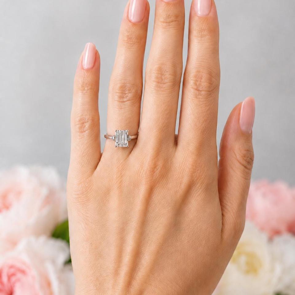Emerald-cut CZ Engagement Ring • 8x6mm—10x8mm, Sterling Silver