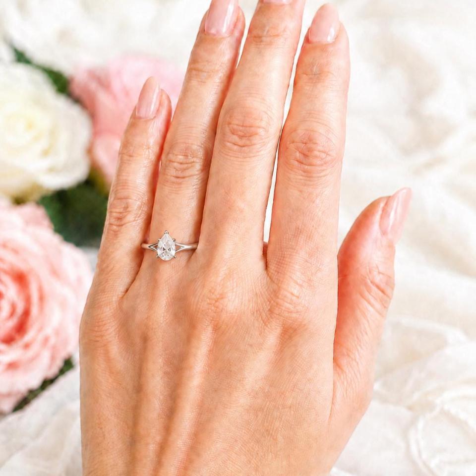 Pear-Cut CZ Engagement Ring • 9x6mm—13x9mm, Sterling Silver