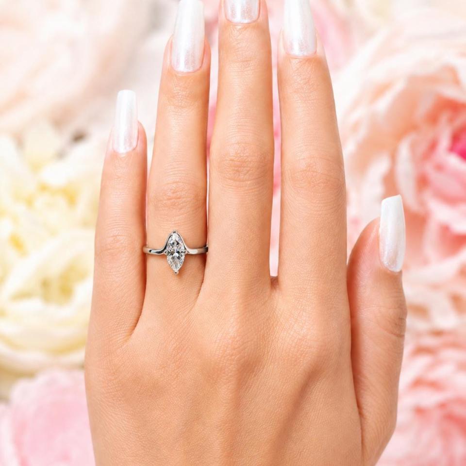 Marquise-Cut CZ Engagement Ring • 10x5mm—14x7mm, Wrap Bypass Shank, Sterling Silver