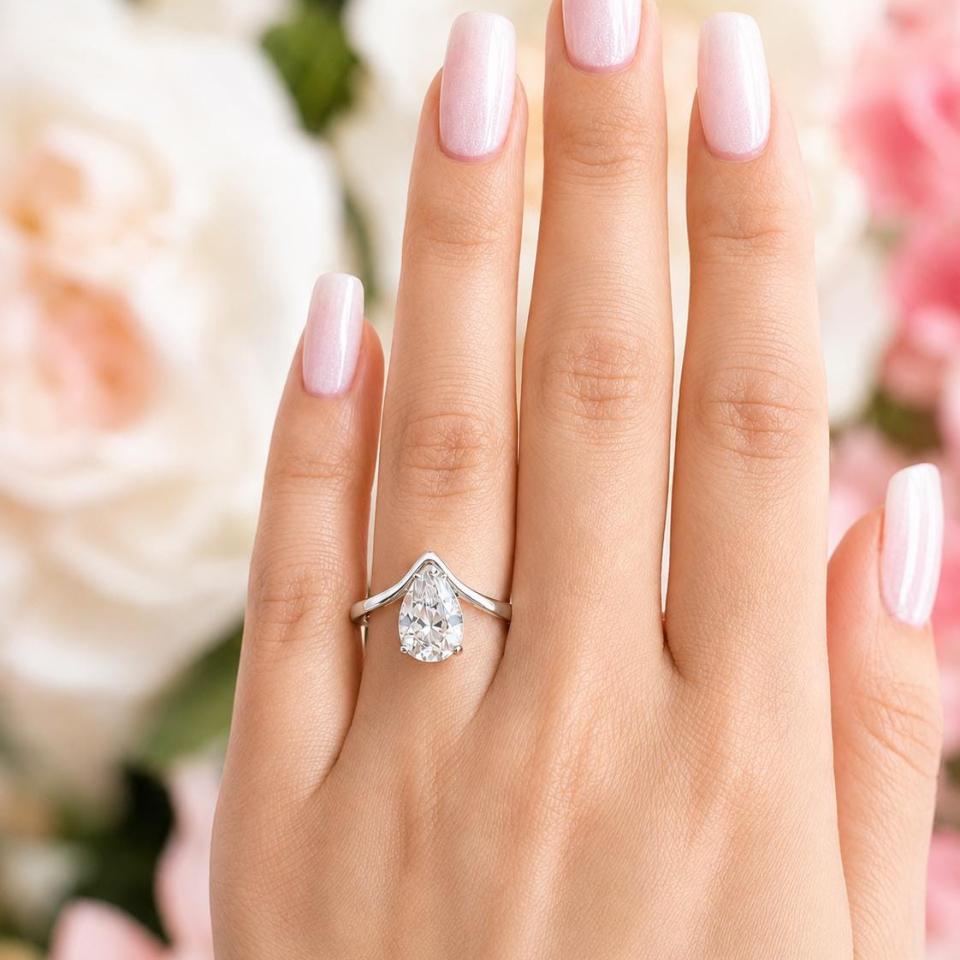 Pear-Cut CZ Engagement Ring • 8x5mm—12x8mm, Wrap Bypass Shank, Sterling Silver