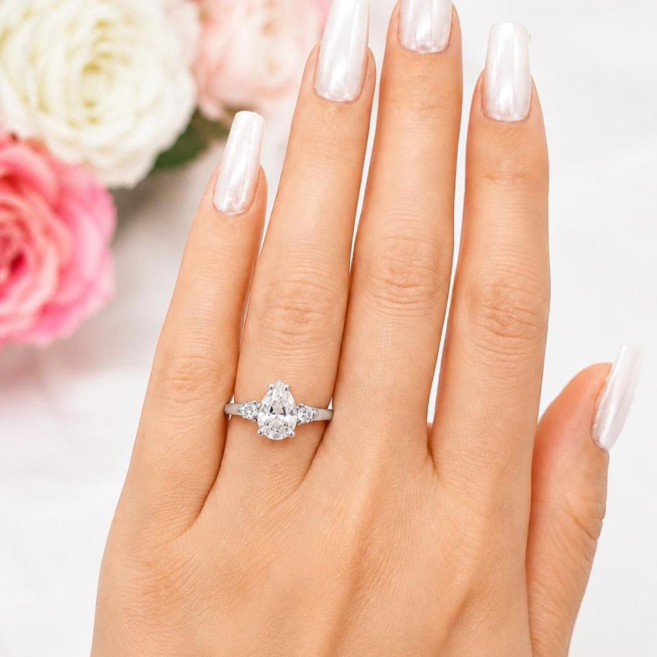 Pear-Cut CZ 3-stone Engagement Ring • 10x7mm—15x10mm, Sterling Silver