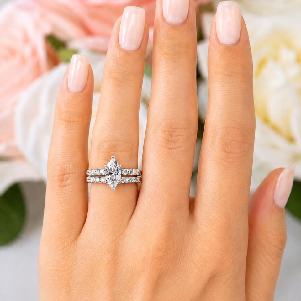 Marquise-Cut CZ Engagement Ring or Bridal Set • 10x5mm—14x7mm, Sterling Silver