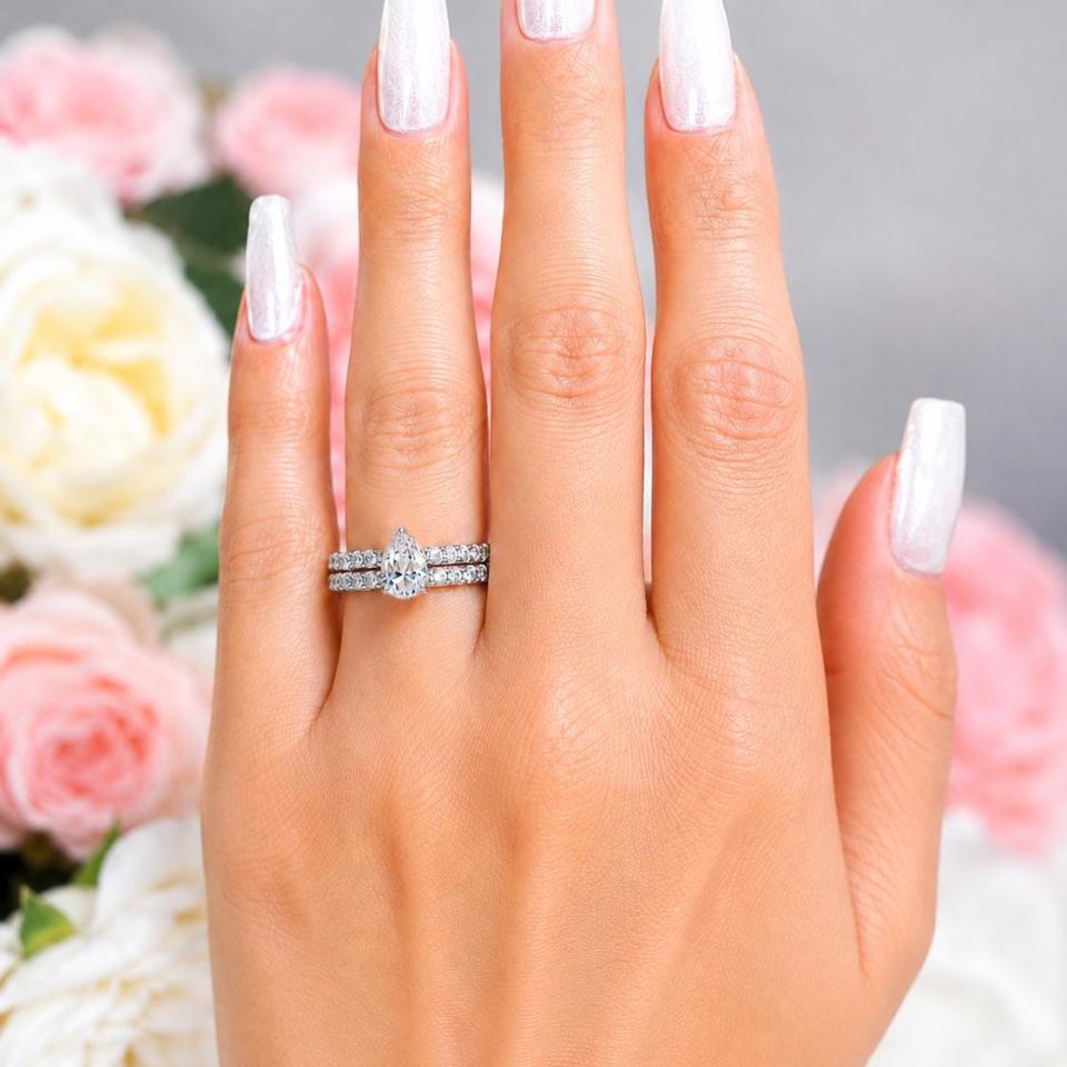 Pear-Cut CZ Engagement Ring or Bridal Set • 9x6mm—12x8mm, Sterling Silver