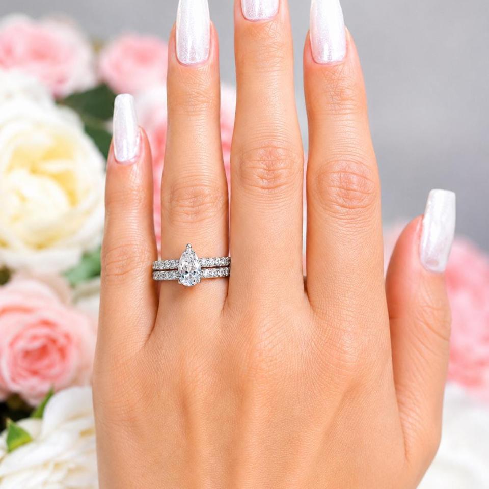 Pear-Cut CZ Engagement Ring or Bridal Set • 9x6mm—12x8mm, Sterling Silver