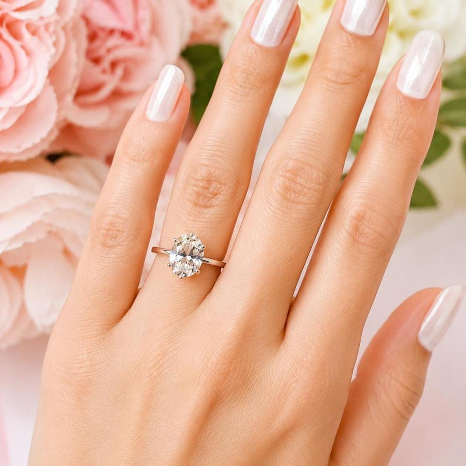 Oval-Cut CZ Engagement Ring • 10x8mm, Sterling Silver, 6.75