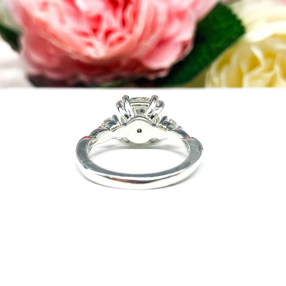 Cushion-Cut Moissanite 3-Stone Engagement Ring • 6mm—9mm Center, Sterling Silver