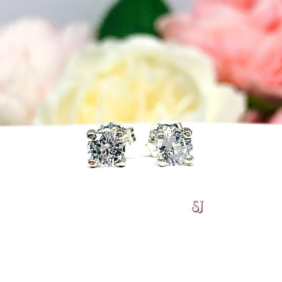 Round-Cut Lab White Sapphire Stud Earrings • 5mm, Sterling Silver
