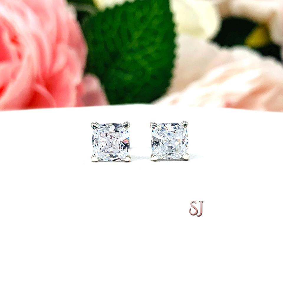 Cushion-Cut CZ Stud Earrings • 5.5mm, Sterling Silver