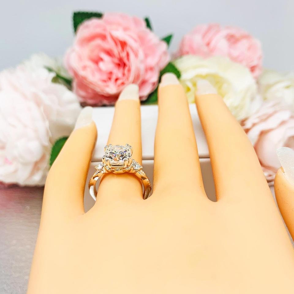 Cushion-Cut Moissanite 3-Stone Engagement Ring • 6mm—9mm Center, Sterling Silver