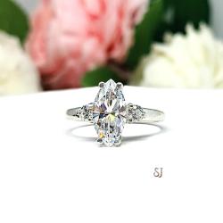 Marquise CZ Engagement Ring 12x6mm 2 Carats Round Accents Sterling Silver Size 7 CLEARANCE