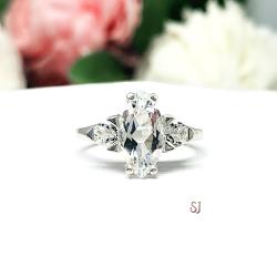 Natural White Topaz Marquise Trillions Accents Engagement Ring Size 7 FINAL SALE