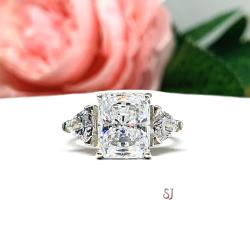 Radiant Cubic Zirconia with Trillion Accents Engagement Ring