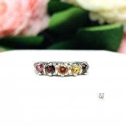 Autumn Colors 3mm Round Natural Gemstone Five Stone Ring