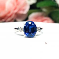 Lab Blue Sapphire Oval, CZ Accents Ring