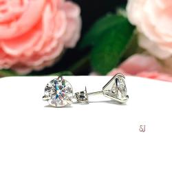 Moissanite Martini 14k White Gold Stud Earrings -  Authentic round moissanite - Solid gold settings - FREE 3RD DAY UPS