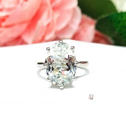 Natural White Topaz Oval Eight Prong Statement Ring