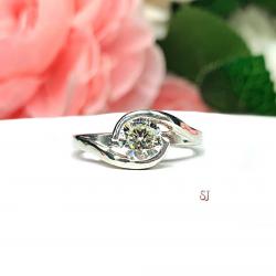 Round 6mm Near Colorless Cubic Zirconia Half-Bezel Engagement Ring Size 7 FINAL SALE