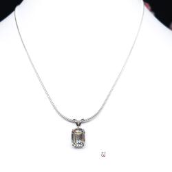 Elongated Asscher CZ Pendant Sterling Silver Necklace Near Colorless Cubic Zirconia
