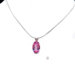 Lab Pink Sapphire Oval Pendant Sterling Silver Necklace 12x8mm 4 Carats