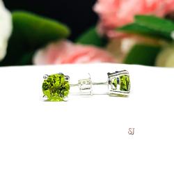 Round Natural Peridot Sterling Silver Basket Earrings August Birthstone