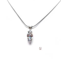 Marquise CZ Pendant Sterling Silver Necklace 14x7mm 3 Carats Colorless Cubic Zirconia