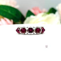 Lab Created Ruby 5 Stone Sterling Silver Ring July Birthstone Round 4mm Size 7 FINAL SALE